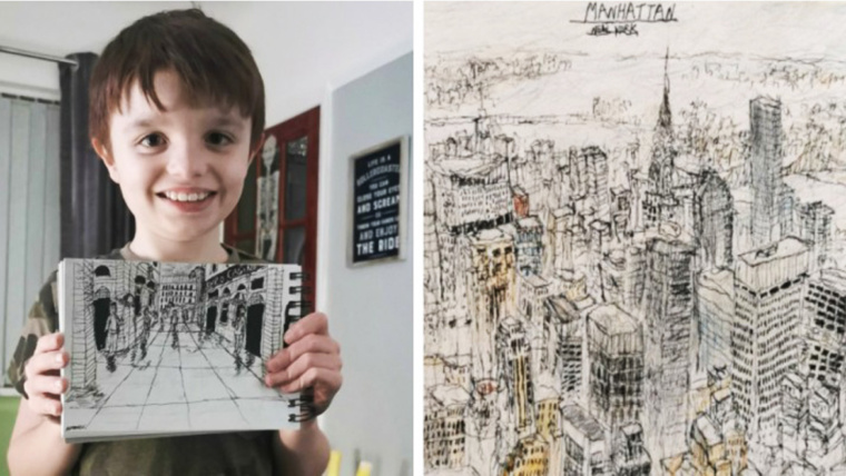 Un bambino autistico di 11 anni disegna ritratti di città e le ha viste solo una volta!